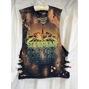 One of a Kind Custom Bleached Scorpions Band Tee Distressed Cutout Muscle Shirt